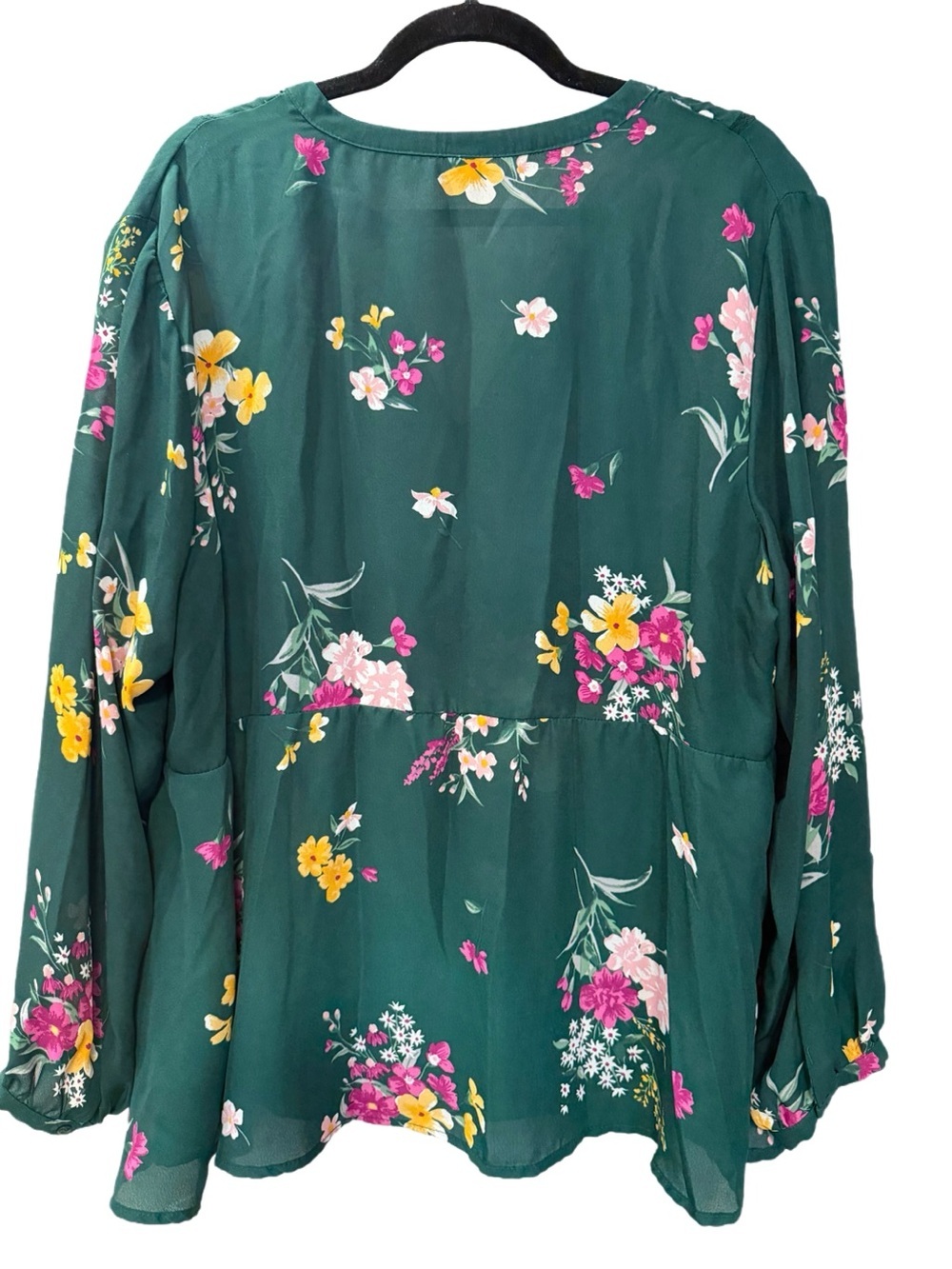 EUC Old Navy Long Sleeve Georgette Swing Blouse, Size 2X (20/22), Green Floral - Picture 4 of 5